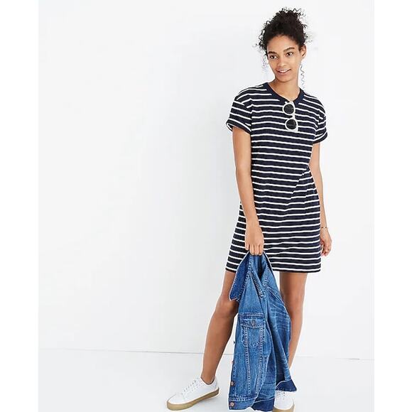 Madewell Womens Navy and White Striped T-Shirt‎ Dress Sz S | Everyday Nautical - Picture 1 of 15